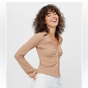 Bershka Womens Brown V-Neck Acrylic Blend Cardigan Size M